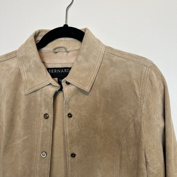 Vintage Bernardo tan 100% genuine suede leather jacket snap button sz 6 western - Picture 2 of 11